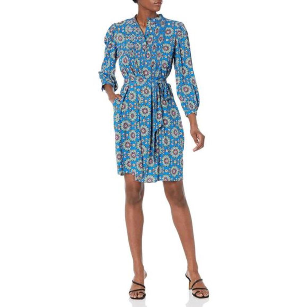 Donna Morgan Dress Women's 12 Multicolor Stretchy Swing Style Midi Long Sleeve
